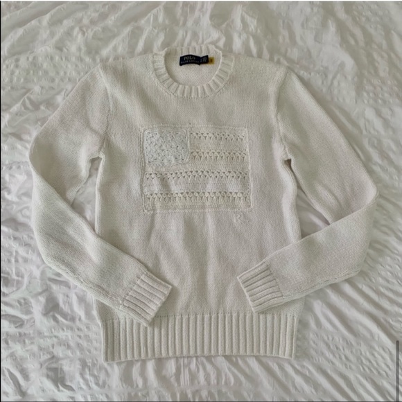 New Ralph Lauren American Flag White Sweater - Picture 12 of 13